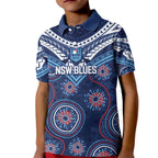 Personalized Australia NSW Blues Kid Polo Shirt Indigenous Aboriginal Mix Polynesian Motifs