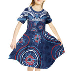 Personalized Australia NSW Blues Kid Short Sleeve Dress Indigenous Aboriginal Mix Polynesian Motifs