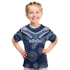 Personalized Australia NSW Blues Kid T Shirt Indigenous Aboriginal Mix Polynesian Motifs