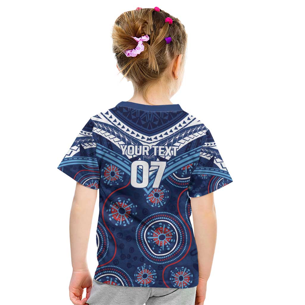 Personalized Australia NSW Blues Kid T Shirt Indigenous Aboriginal Mix Polynesian Motifs