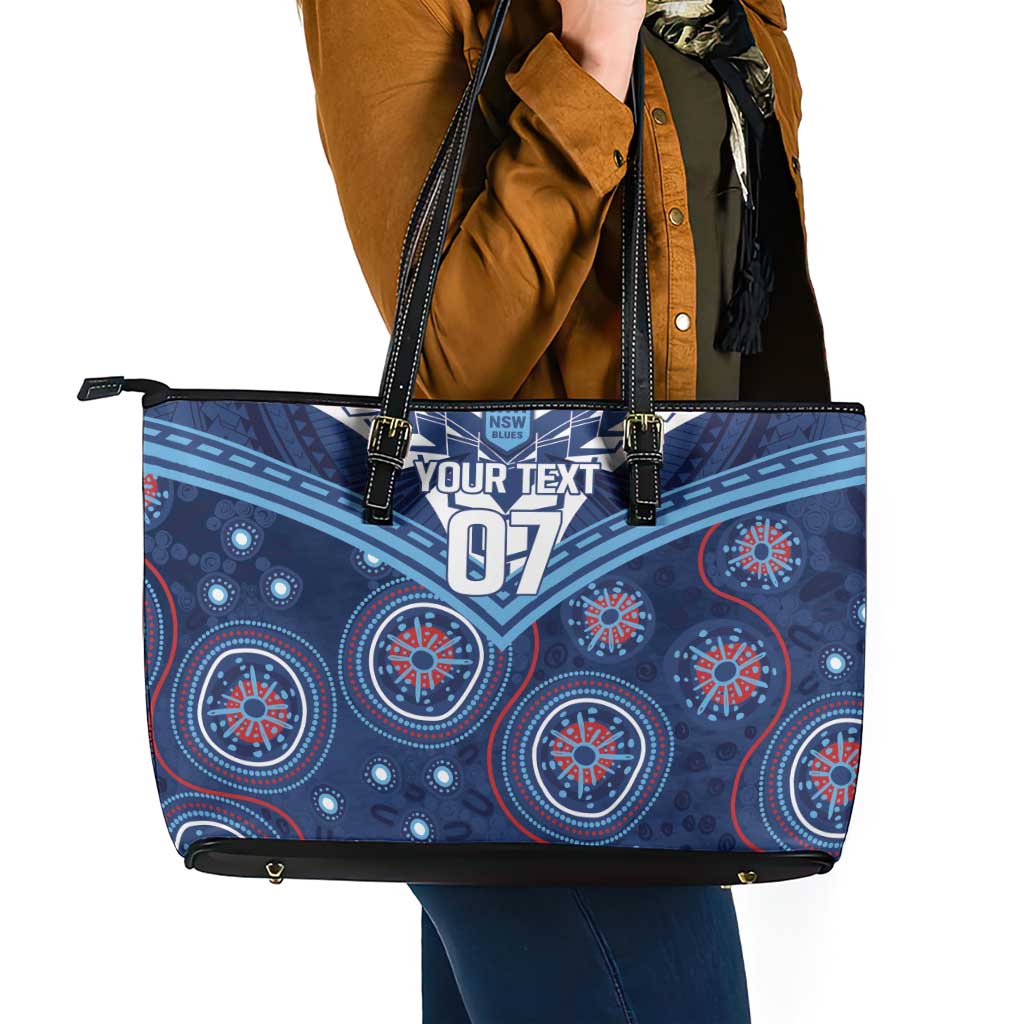 Personalized Australia NSW Blues Leather Tote Bag Indigenous Aboriginal Mix Polynesian Motifs