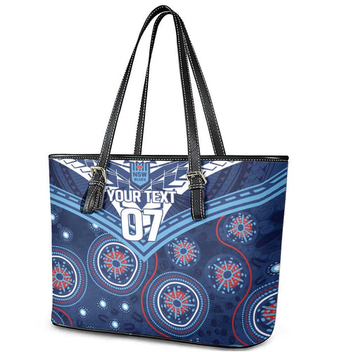 Personalized Australia NSW Blues Leather Tote Bag Indigenous Aboriginal Mix Polynesian Motifs