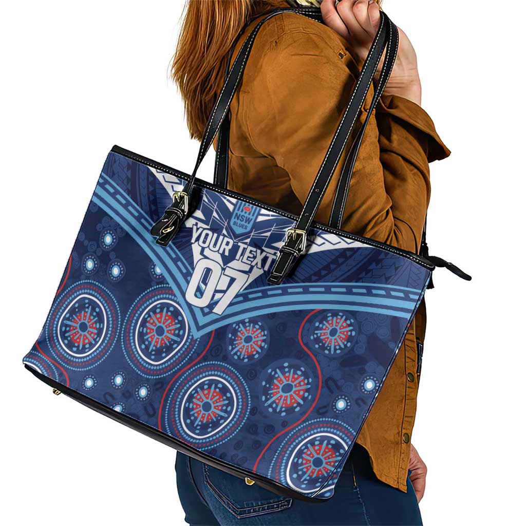 Personalized Australia NSW Blues Leather Tote Bag Indigenous Aboriginal Mix Polynesian Motifs