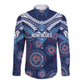 Personalized Australia NSW Blues Long Sleeve Button Shirt Indigenous Aboriginal Mix Polynesian Motifs