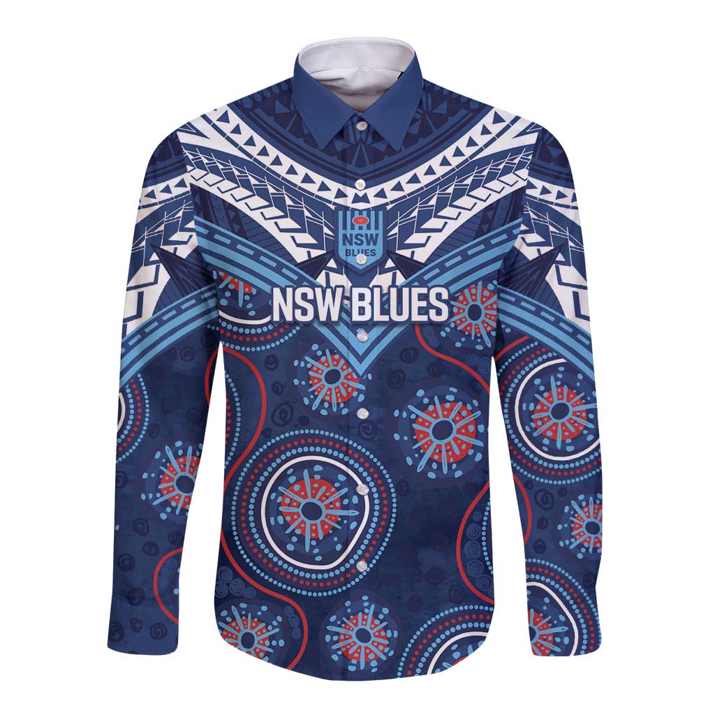 Personalized Australia NSW Blues Long Sleeve Button Shirt Indigenous Aboriginal Mix Polynesian Motifs