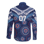 Personalized Australia NSW Blues Long Sleeve Button Shirt Indigenous Aboriginal Mix Polynesian Motifs