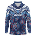 Personalized Australia NSW Blues Long Sleeve Polo Shirt Indigenous Aboriginal Mix Polynesian Motifs