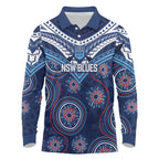 Personalized Australia NSW Blues Long Sleeve Polo Shirt Indigenous Aboriginal Mix Polynesian Motifs