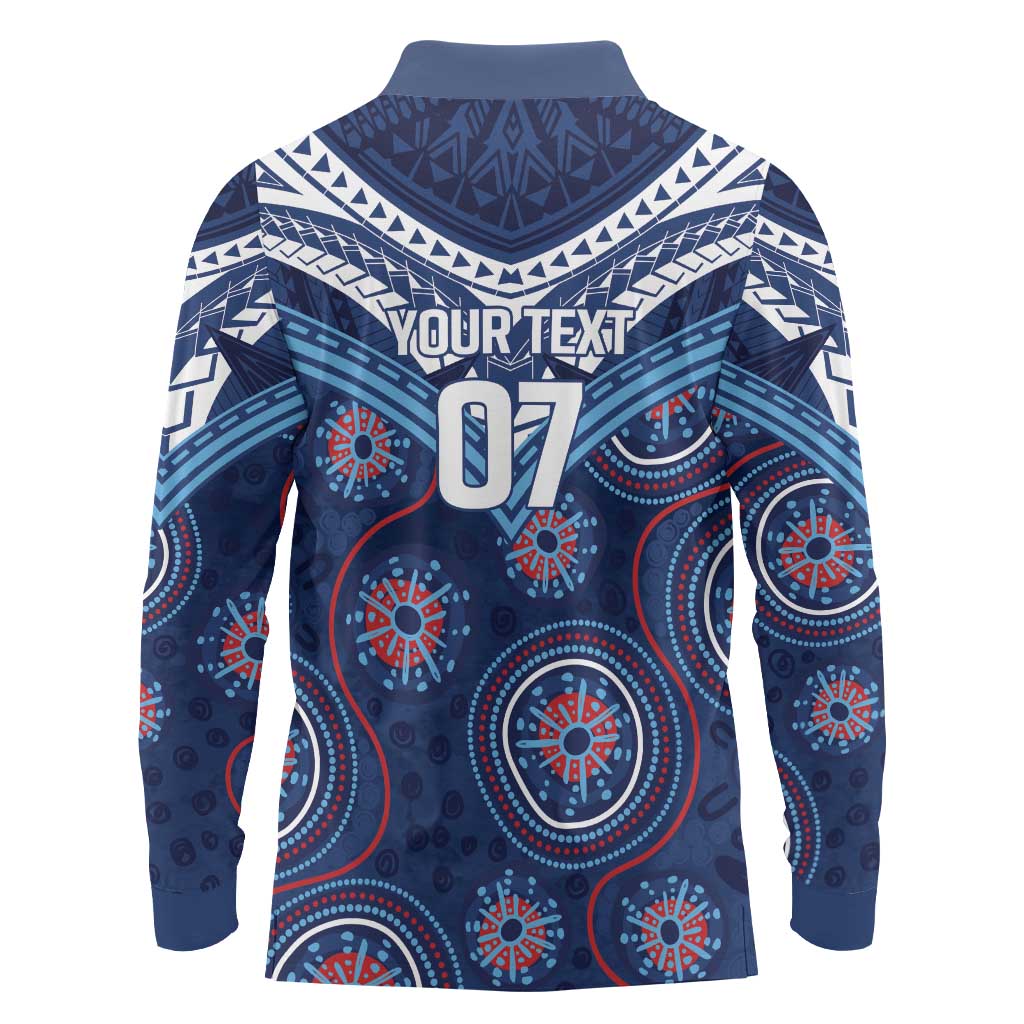 Personalized Australia NSW Blues Long Sleeve Polo Shirt Indigenous Aboriginal Mix Polynesian Motifs
