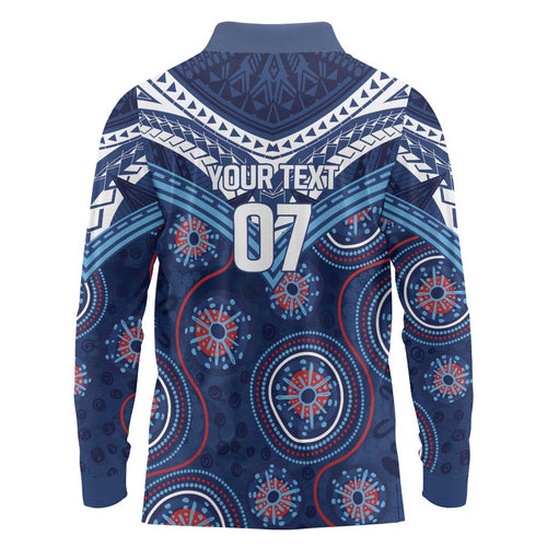 Personalized Australia NSW Blues Long Sleeve Polo Shirt Indigenous Aboriginal Mix Polynesian Motifs