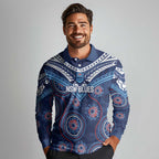 Personalized Australia NSW Blues Long Sleeve Polo Shirt Indigenous Aboriginal Mix Polynesian Motifs
