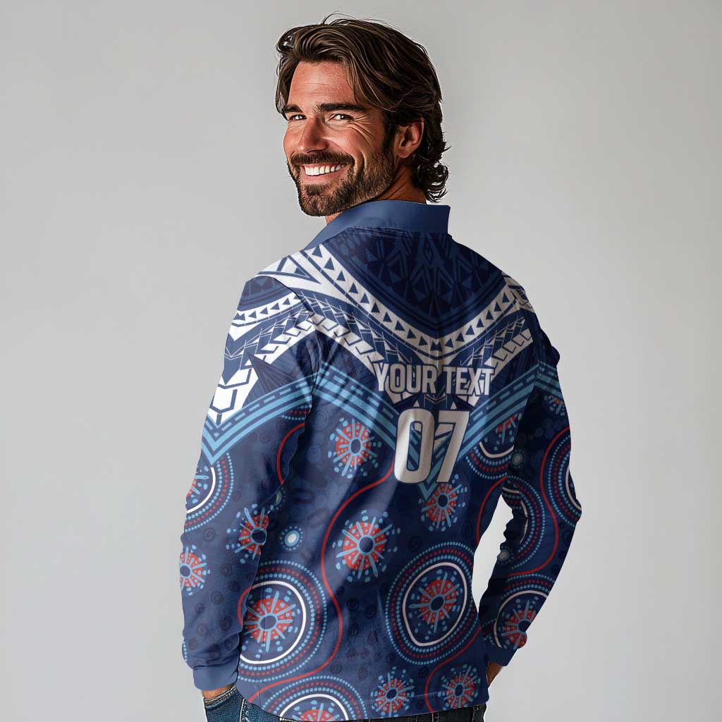 Personalized Australia NSW Blues Long Sleeve Polo Shirt Indigenous Aboriginal Mix Polynesian Motifs