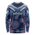 Personalized Australia NSW Blues Long Sleeve Shirt Indigenous Aboriginal Mix Polynesian Motifs