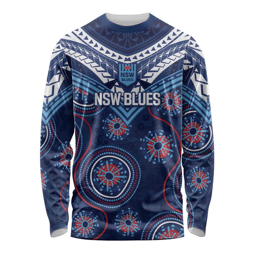 Personalized Australia NSW Blues Long Sleeve Shirt Indigenous Aboriginal Mix Polynesian Motifs