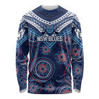 Personalized Australia NSW Blues Long Sleeve Shirt Indigenous Aboriginal Mix Polynesian Motifs