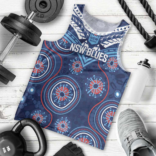 Personalized Australia NSW Blues Men Tank Top Indigenous Aboriginal Mix Polynesian Motifs