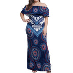 Personalized Australia NSW Blues Off Shoulder Maxi Dress Indigenous Aboriginal Mix Polynesian Motifs
