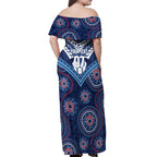 Personalized Australia NSW Blues Off Shoulder Maxi Dress Indigenous Aboriginal Mix Polynesian Motifs