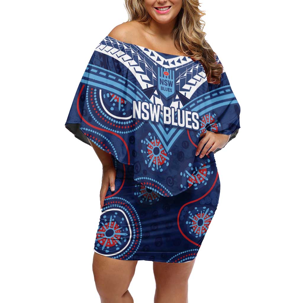 Personalized Australia NSW Blues Off Shoulder Short Dress Indigenous Aboriginal Mix Polynesian Motifs