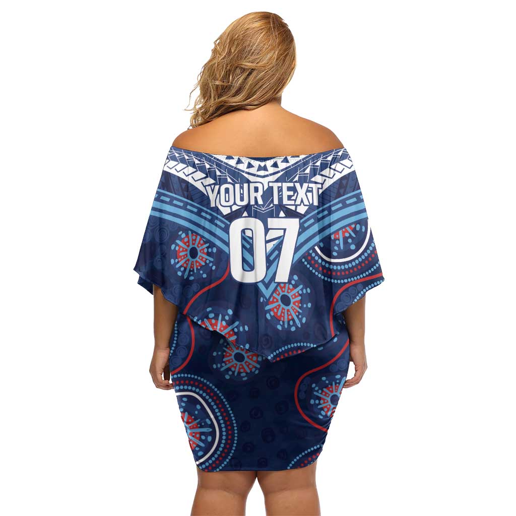 Personalized Australia NSW Blues Off Shoulder Short Dress Indigenous Aboriginal Mix Polynesian Motifs