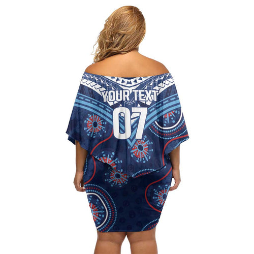 Personalized Australia NSW Blues Off Shoulder Short Dress Indigenous Aboriginal Mix Polynesian Motifs