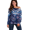 Personalized Australia NSW Blues Off Shoulder Sweater Indigenous Aboriginal Mix Polynesian Motifs