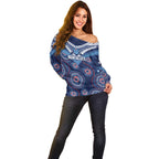 Personalized Australia NSW Blues Off Shoulder Sweater Indigenous Aboriginal Mix Polynesian Motifs
