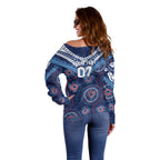 Personalized Australia NSW Blues Off Shoulder Sweater Indigenous Aboriginal Mix Polynesian Motifs