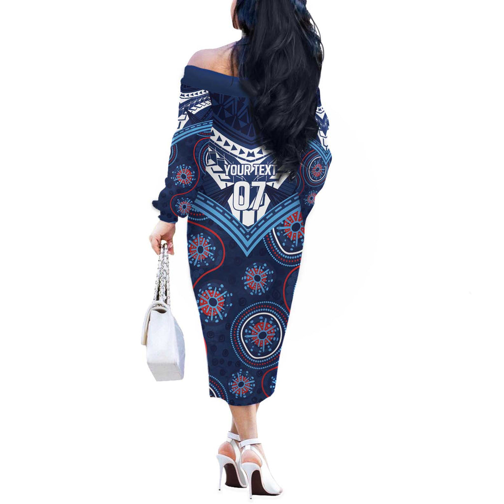 Personalized Australia NSW Blues Off The Shoulder Long Sleeve Dress Indigenous Aboriginal Mix Polynesian Motifs