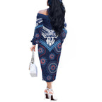 Personalized Australia NSW Blues Off The Shoulder Long Sleeve Dress Indigenous Aboriginal Mix Polynesian Motifs
