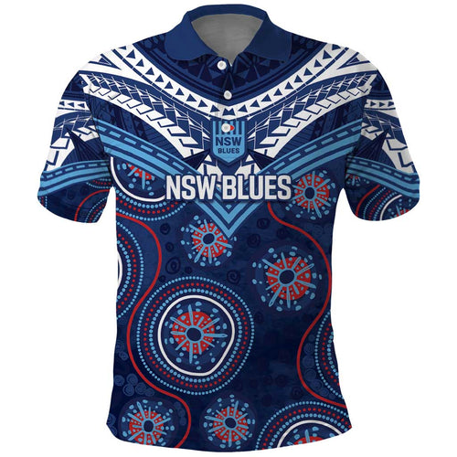 Personalized Australia NSW Blues Polo Shirt Indigenous Aboriginal Mix Polynesian Motifs