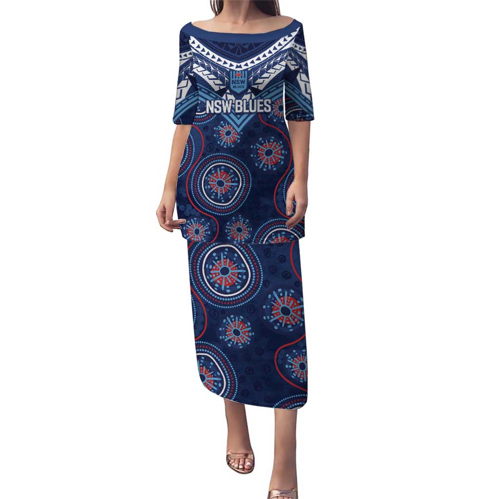 Personalized Australia NSW Blues Puletasi Indigenous Aboriginal Mix Polynesian Motifs
