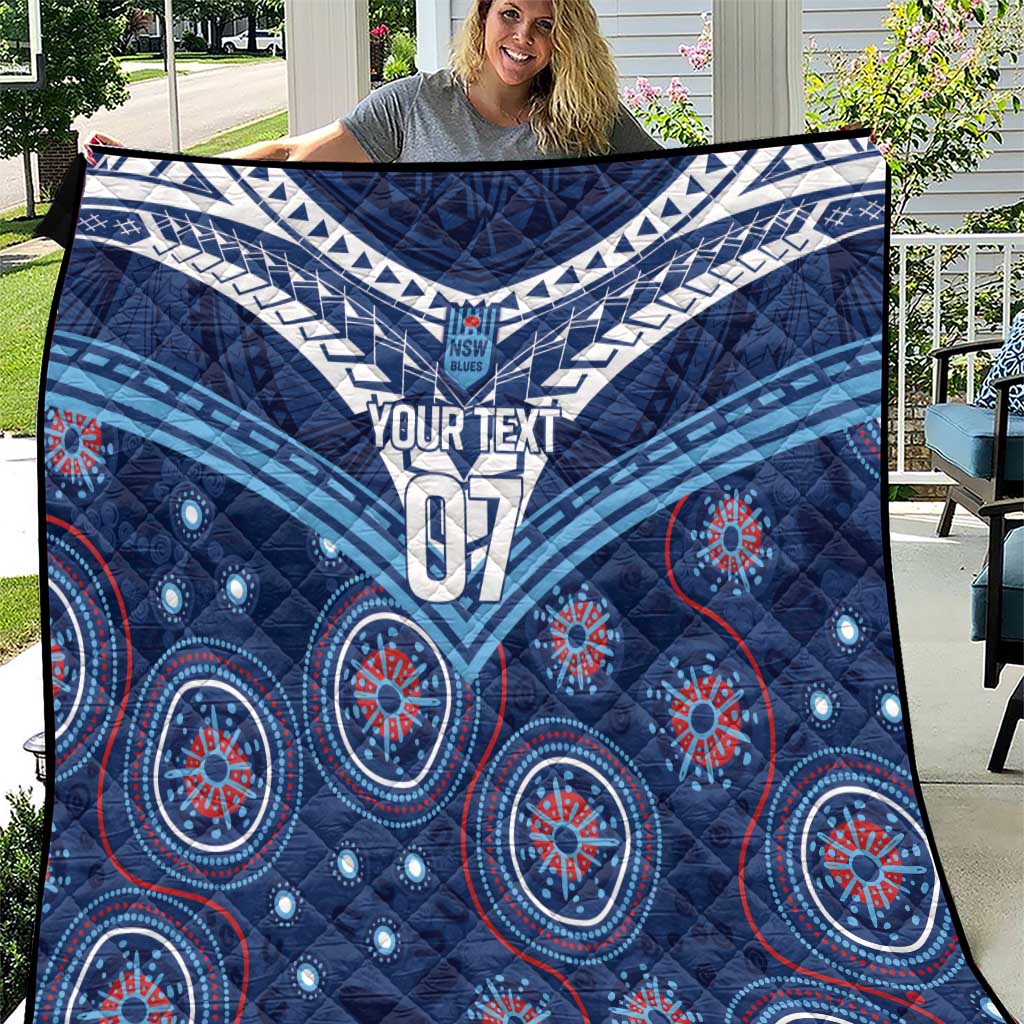 Personalized Australia NSW Blues Quilt Indigenous Aboriginal Mix Polynesian Motifs
