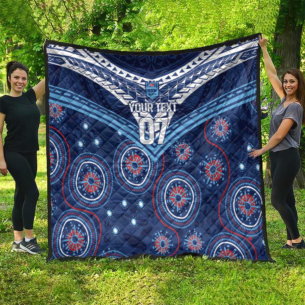Personalized Australia NSW Blues Quilt Indigenous Aboriginal Mix Polynesian Motifs
