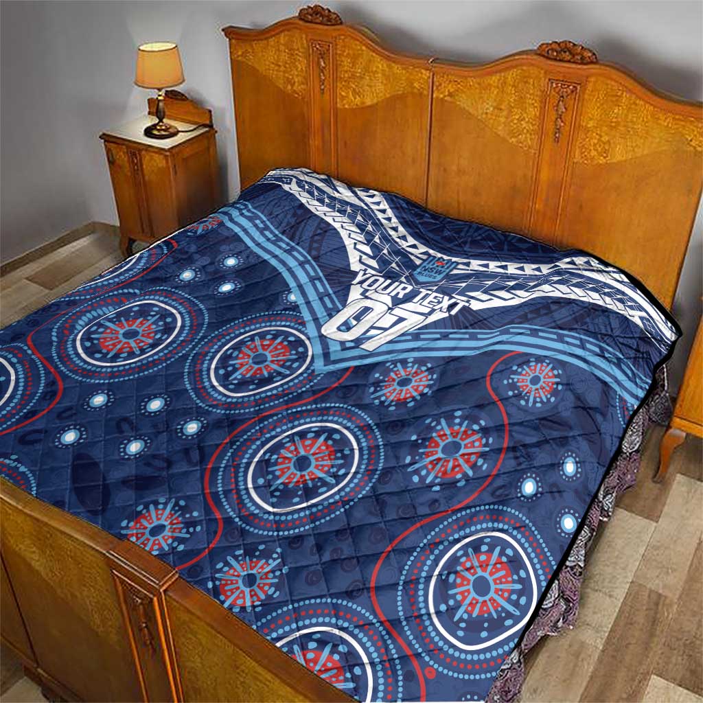 Personalized Australia NSW Blues Quilt Indigenous Aboriginal Mix Polynesian Motifs