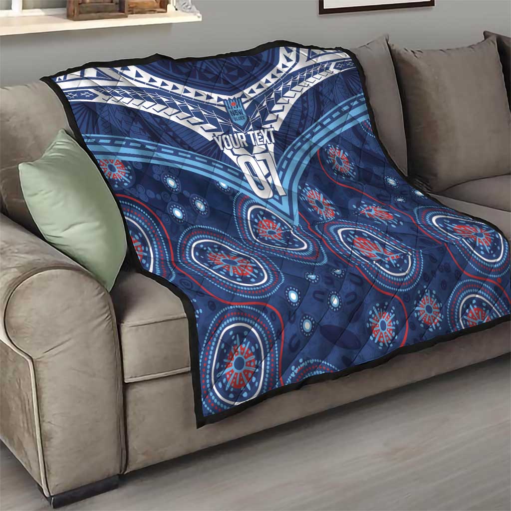 Personalized Australia NSW Blues Quilt Indigenous Aboriginal Mix Polynesian Motifs