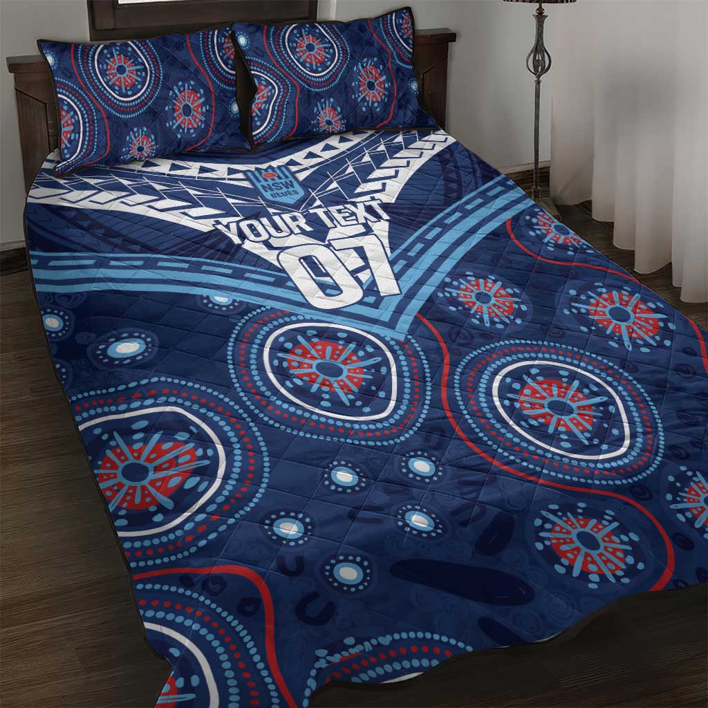 Personalized Australia NSW Blues Quilt Bed Set Indigenous Aboriginal Mix Polynesian Motifs