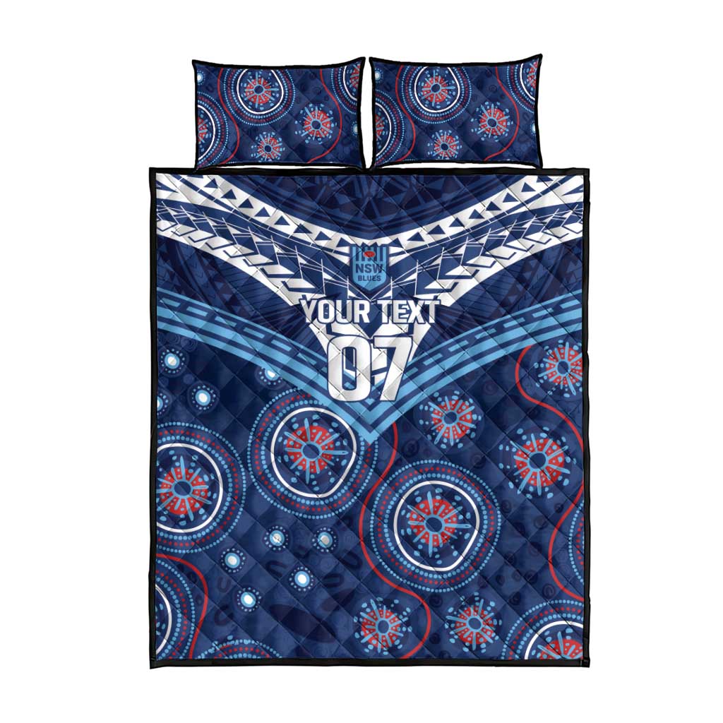 Personalized Australia NSW Blues Quilt Bed Set Indigenous Aboriginal Mix Polynesian Motifs