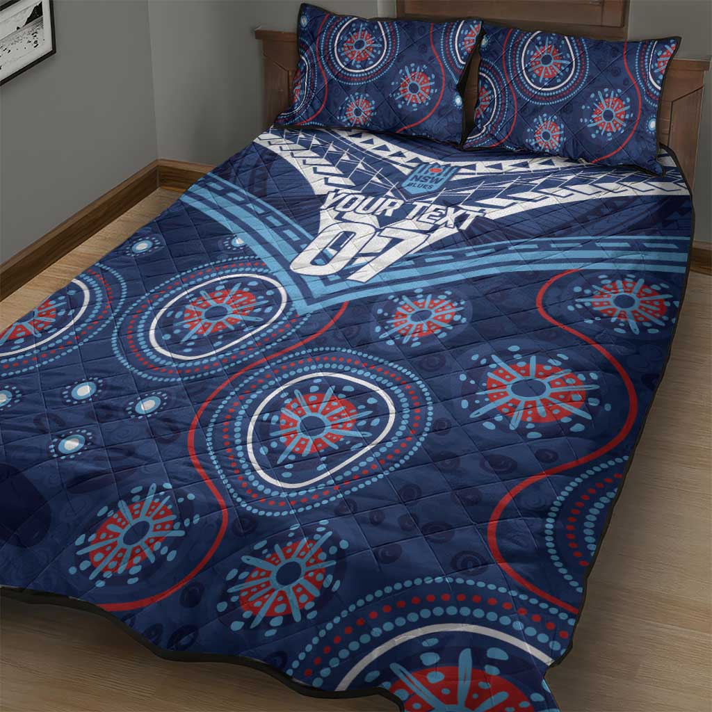 Personalized Australia NSW Blues Quilt Bed Set Indigenous Aboriginal Mix Polynesian Motifs