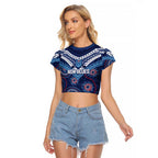 Personalized Australia NSW Blues Raglan Cropped T Shirt Indigenous Aboriginal Mix Polynesian Motifs