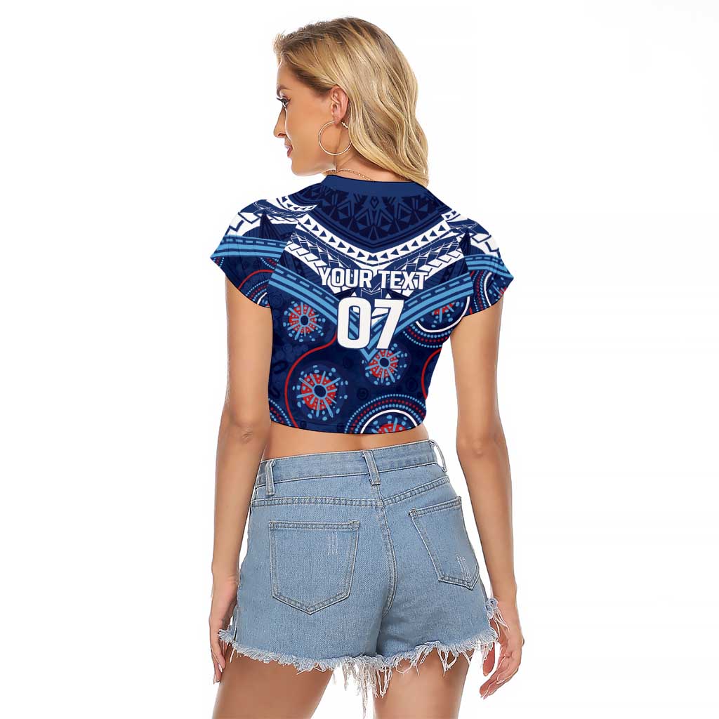 Personalized Australia NSW Blues Raglan Cropped T Shirt Indigenous Aboriginal Mix Polynesian Motifs