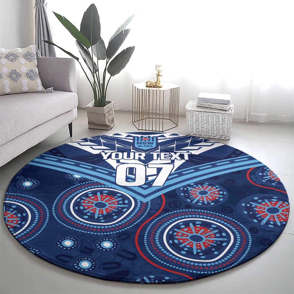 Personalized Australia NSW Blues Round Carpet Indigenous Aboriginal Mix Polynesian Motifs