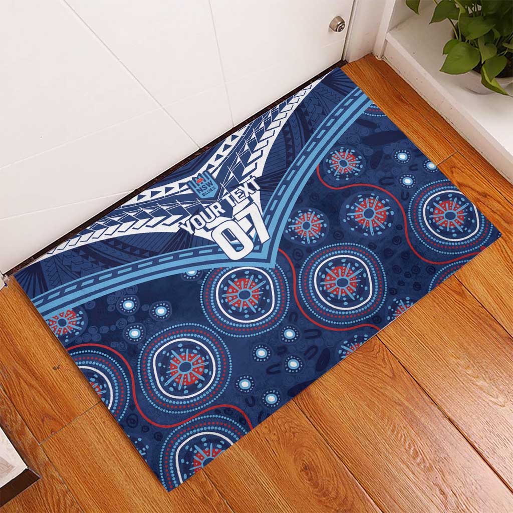 Personalized Australia NSW Blues Rubber Doormat Indigenous Aboriginal Mix Polynesian Motifs