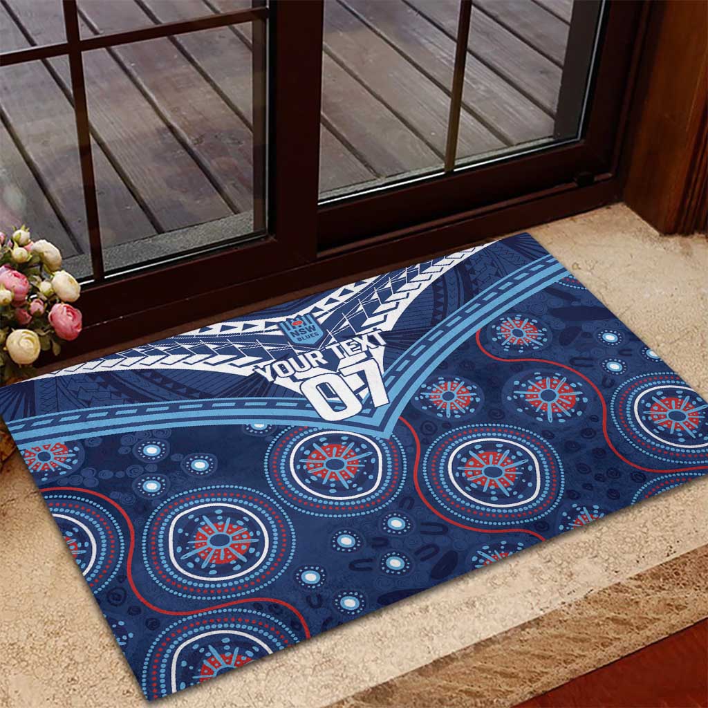 Personalized Australia NSW Blues Rubber Doormat Indigenous Aboriginal Mix Polynesian Motifs