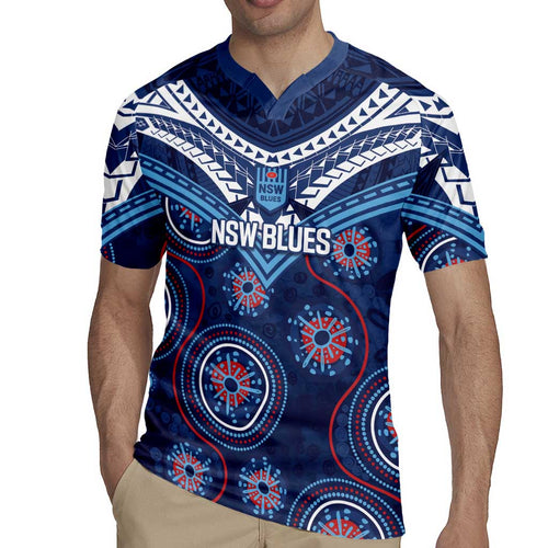 Personalized Australia NSW Blues Rugby Jersey Indigenous Aboriginal Mix Polynesian Motifs