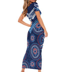 Personalized Australia NSW Blues Short Sleeve Bodycon Dress Indigenous Aboriginal Mix Polynesian Motifs