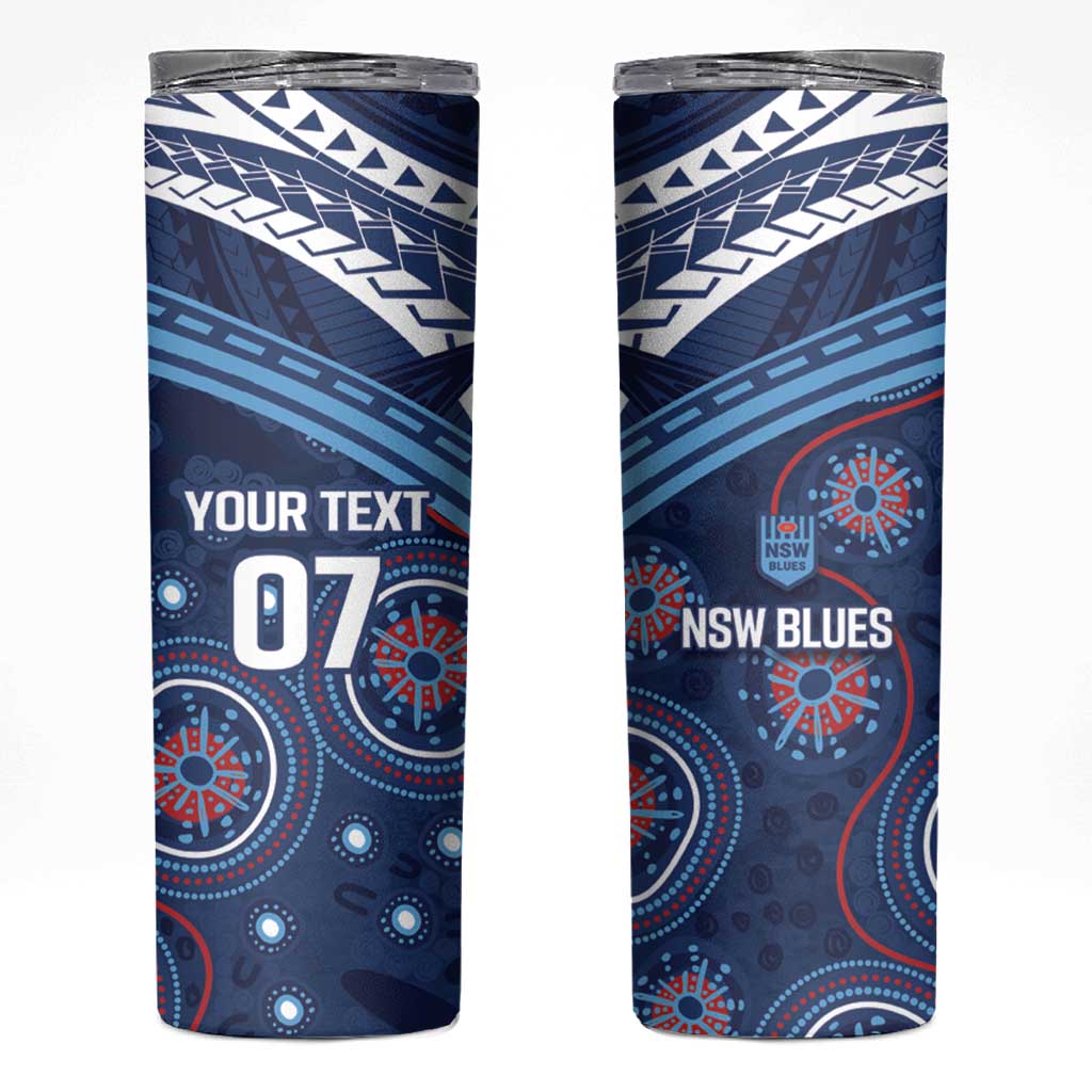 Personalized Australia NSW Blues Skinny Tumbler Indigenous Aboriginal Mix Polynesian Motifs