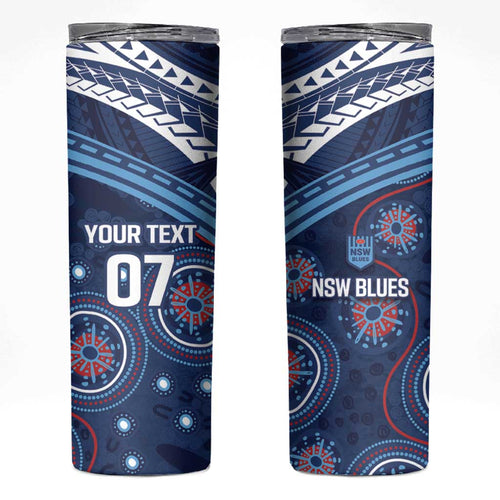 Personalized Australia NSW Blues Skinny Tumbler Indigenous Aboriginal Mix Polynesian Motifs