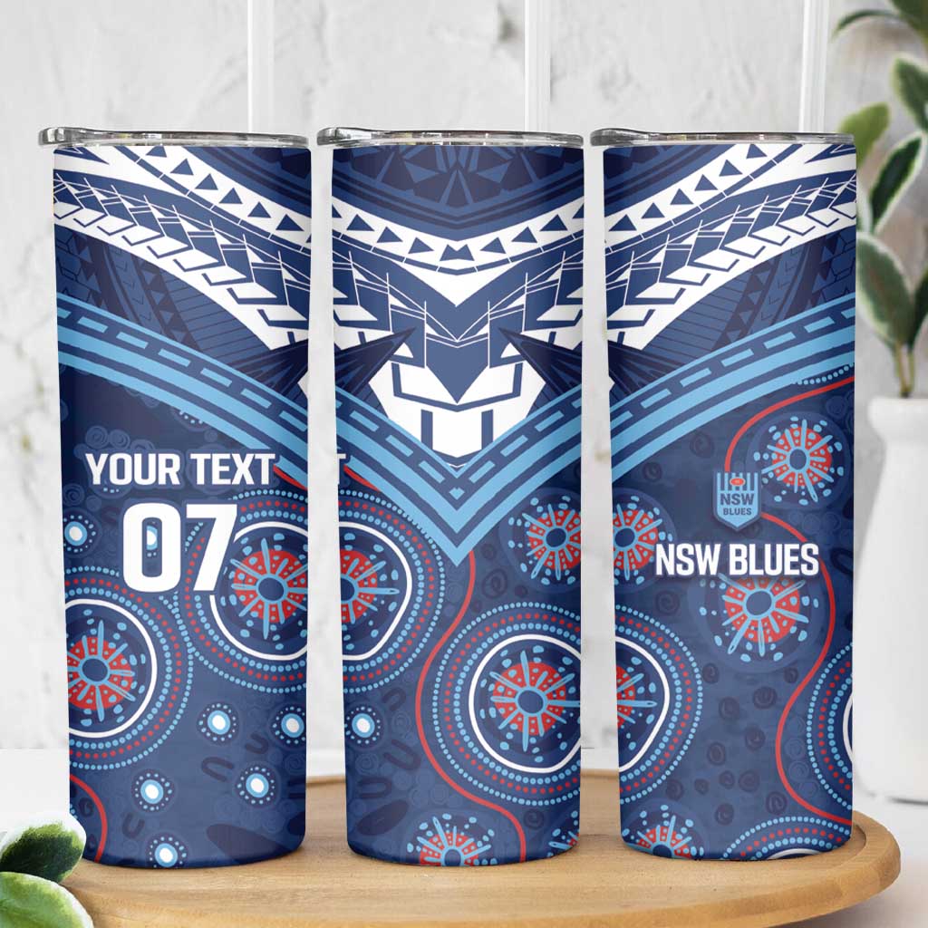 Personalized Australia NSW Blues Skinny Tumbler Indigenous Aboriginal Mix Polynesian Motifs