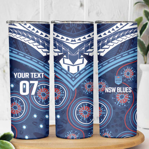 Personalized Australia NSW Blues Skinny Tumbler Indigenous Aboriginal Mix Polynesian Motifs